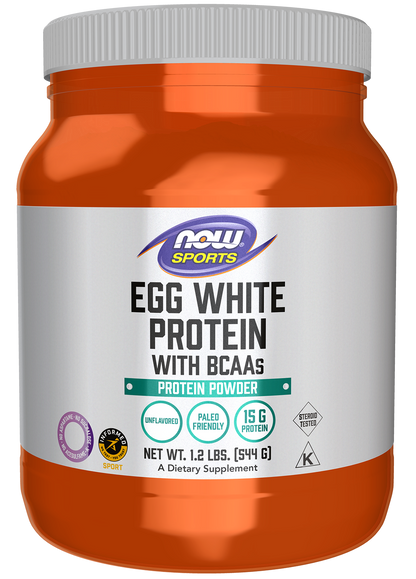 NOW Sports, Egg White Protein, 15g With BCAAs, Unflavored Powder, 1.2 lbs