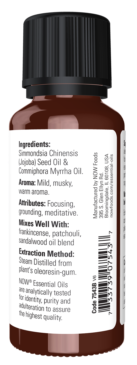 NOW Essential Oils, Myrrh Oil Blend w/ Jojoba, Steam Distilled, 1 fl. oz.