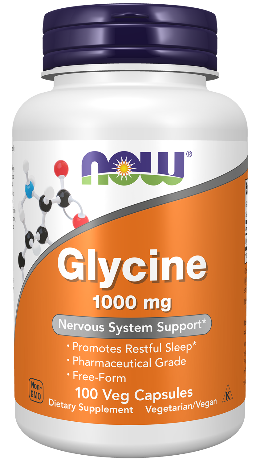 NOW Supplements, Glycine 1,000 mg, Free-Form, 100 Veg Caps