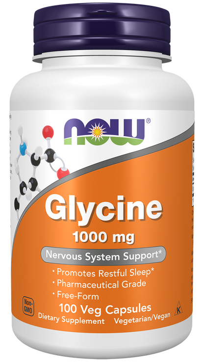 NOW Supplements, Glycine 1,000 mg, Free-Form, 100 Veg Caps