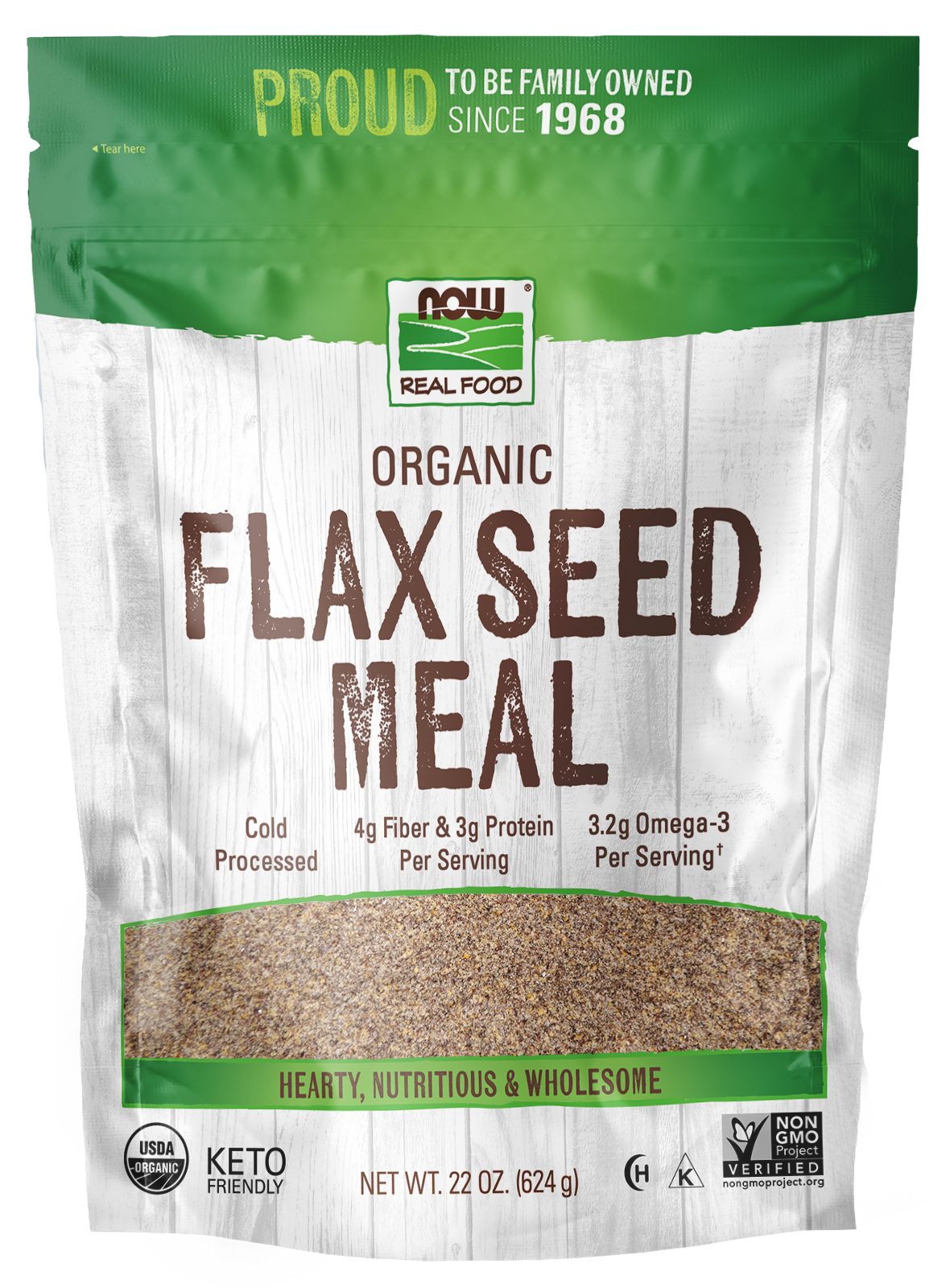 NOW Foods, Organic Flax Seed Meal, Source of Fiber, Cold-Processed, 22 oz