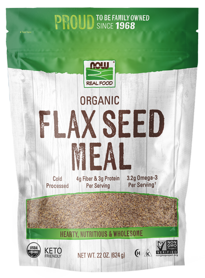 NOW Foods, Organic Flax Seed Meal, Source of Fiber, Cold-Processed, 22 oz