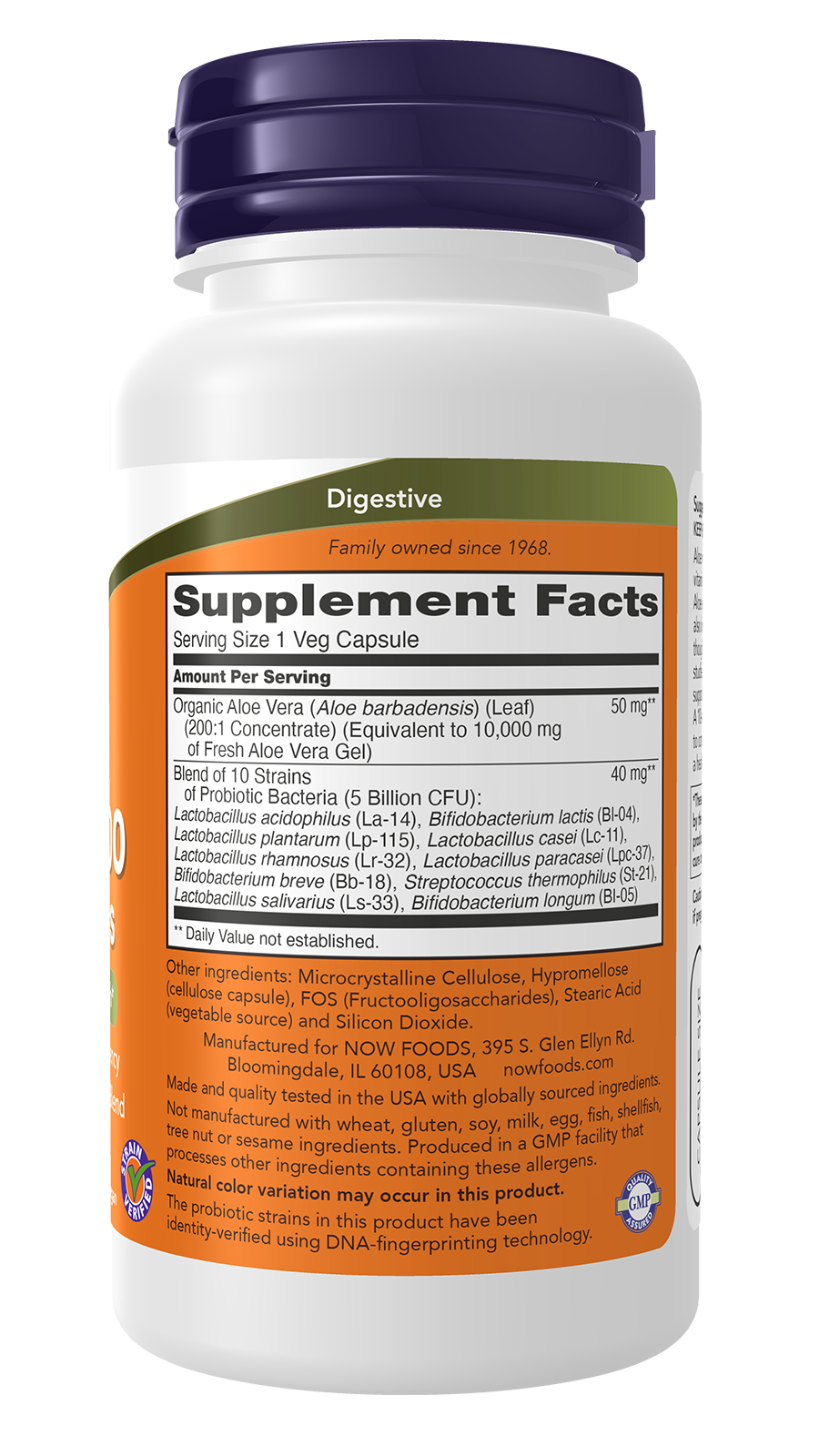 NOW Supplements, Aloe & Probiotics, 5 Billion, 10 Strains, 60 Veg Caps