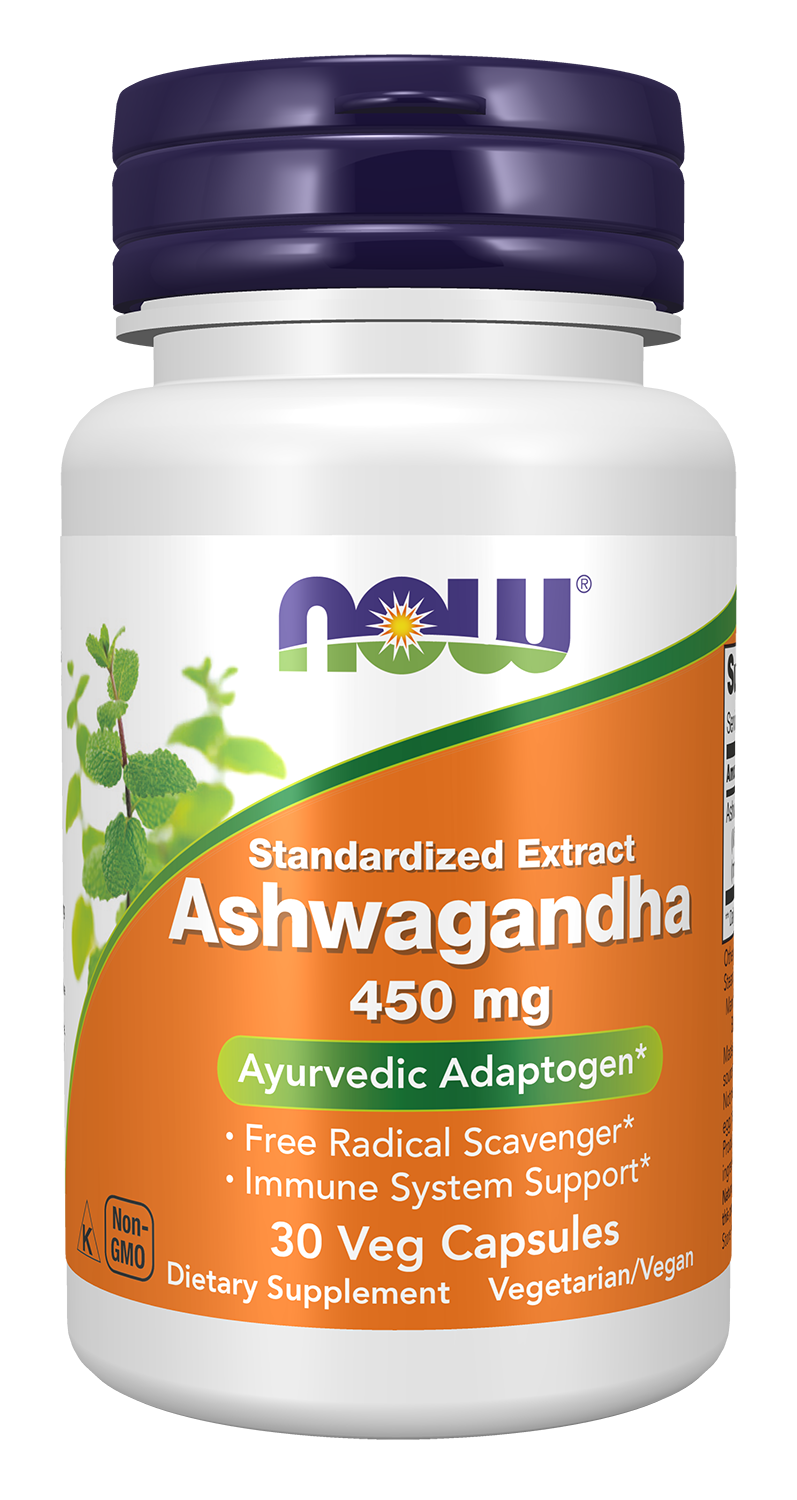 NOW Supplements, Ashwagandha (Withania somnifera) 450 mg (Standardized Extract), 30 Veg Capsules