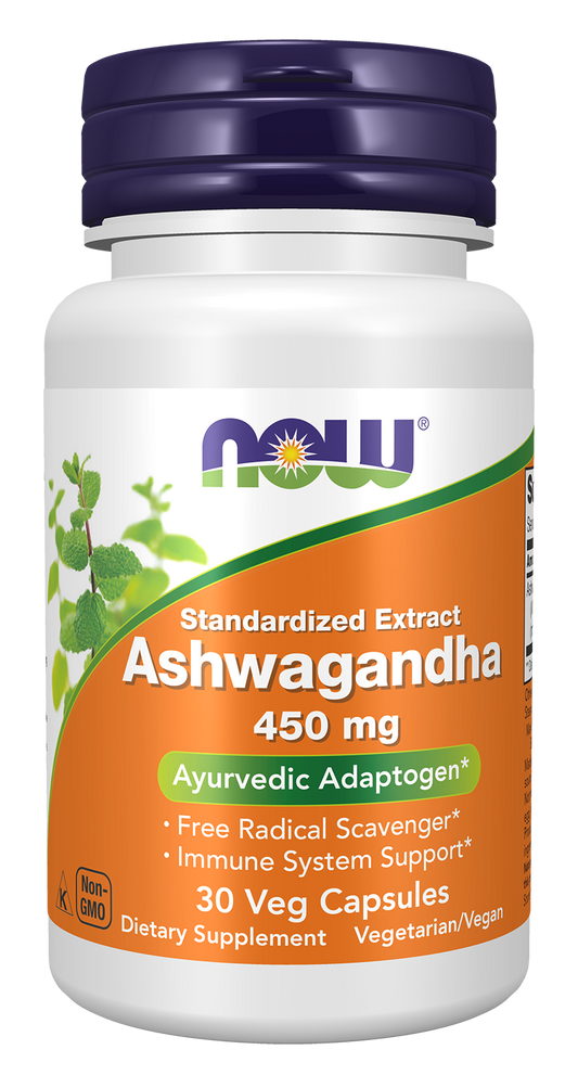 NOW Supplements, Ashwagandha (Withania somnifera) 450 mg (Standardized Extract), 30 Veg Capsules