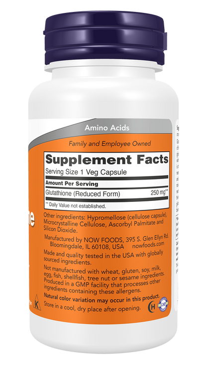 NOW Supplements, Glutathione 250 mg, Detoxification Support*, 120 Veg Caps