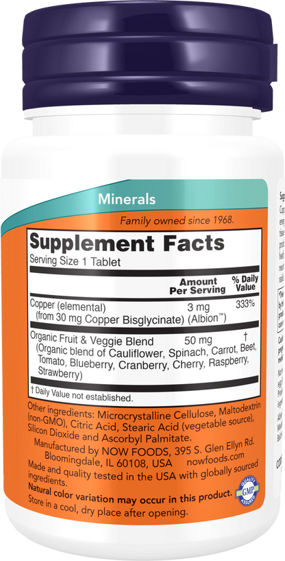 NOW Supplements, Copper Glycinate With 3 mg Albion Copper, 120 Tabs