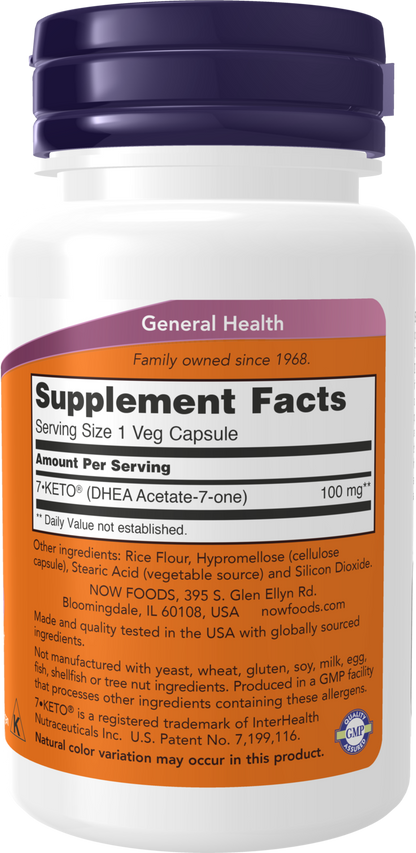 NOW Supplements, 7-Keto (DHEA Acetate-7-one) 100 mg, 60 Veg Caps