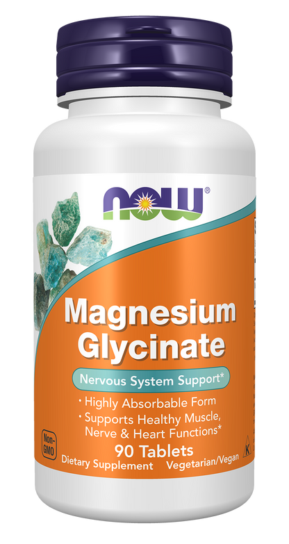 NOW Supplements, Magnesium Glycinate, Highly Absorbable Form, 90 Tablets