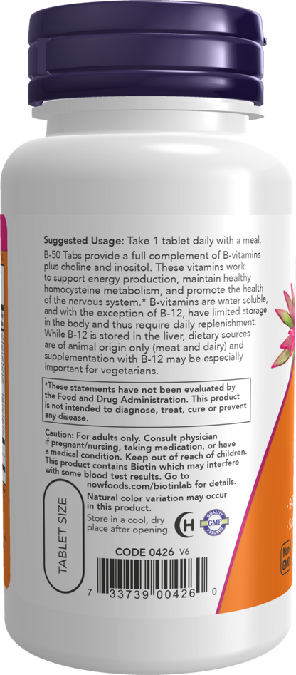 NOW Supplements, Vitamin B-50 mg, Nervous System Health*, 100 Tabs
