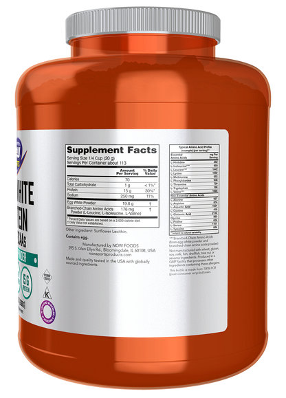 NOW Sports, Egg White Protein, 15g With BCAAs, Unflavored Powder, 5 lbs