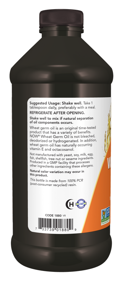 NOW Supplements, Wheat Germ Oil naturally occurring Vit E, 16 oz