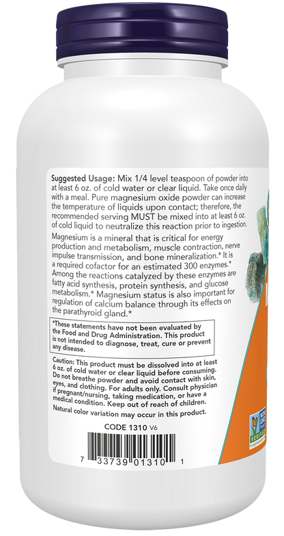 NOW Supplements, Magnesium Oxide, Enzyme Function*, 8 oz