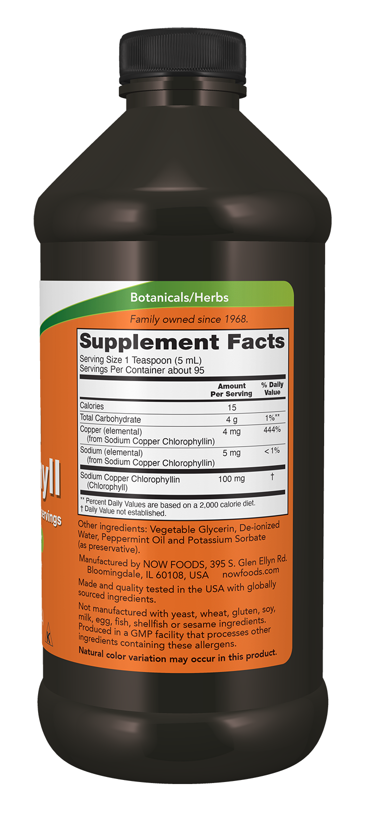 NOW Supplements, Liquid Chlorophyll, 100 mg per teaspoon Mint Flavor, 16 oz
