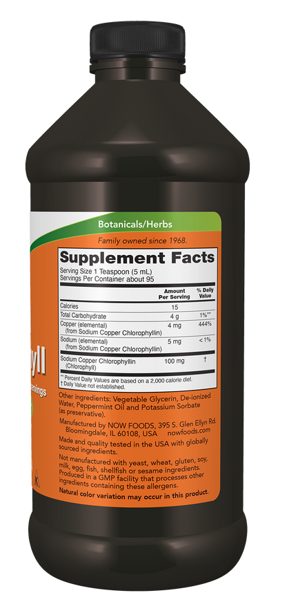 NOW Supplements, Liquid Chlorophyll, 100 mg per teaspoon Mint Flavor, 16 oz