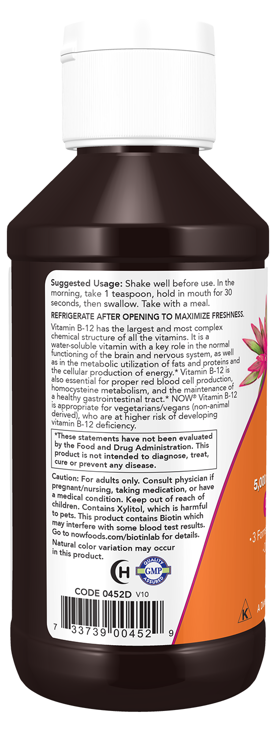 NOW Supplements, Ultra B-12, Liquid, 800 mcg Folic Acid, 4 oz