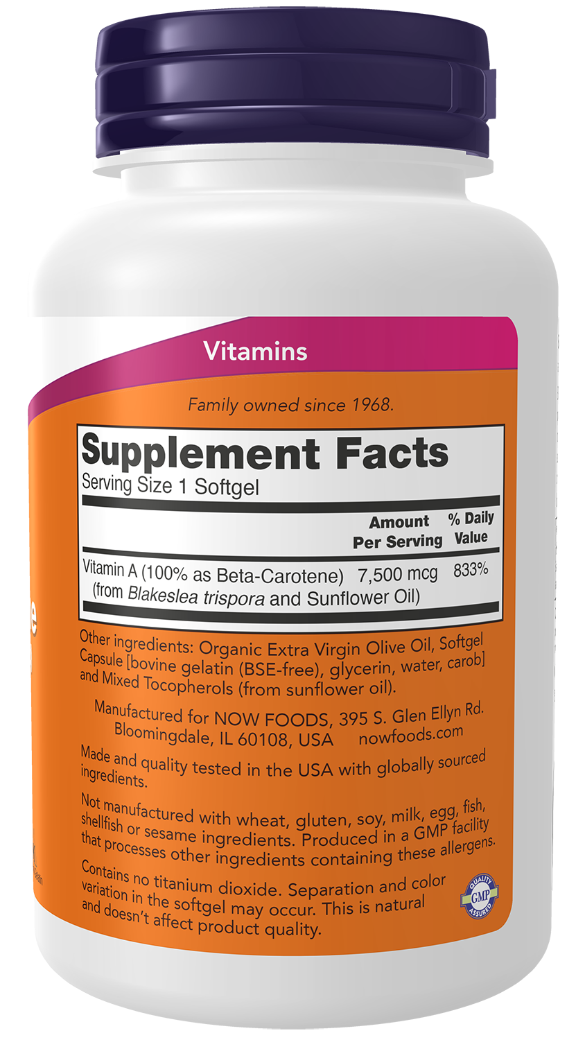 NOW Supplements, Beta Carotene 25,000 IU, 180 Softgels
