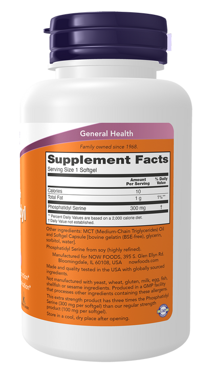 NOW Supplements, Phosphatidyl Serine 300 mg, Extra Strength, 50 Softgels