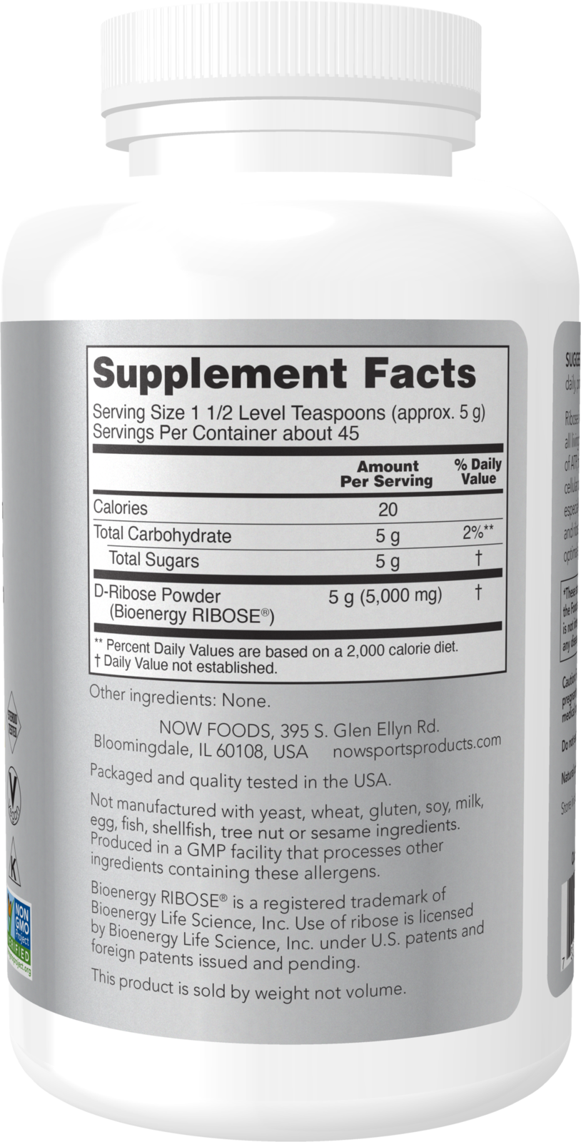 NOW Sports, D-Ribose Powder 5,000 mg,Energy Production*, 8 oz