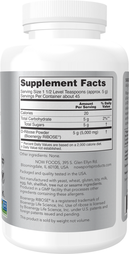 NOW Sports, D-Ribose Powder 5,000 mg,Energy Production*, 8 oz