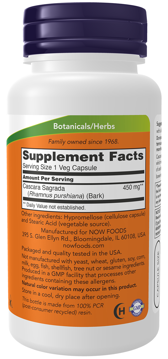 NOW Supplements, Cascara Sagrada 450 mg, Herbal Regularity*, 100 Veg Caps