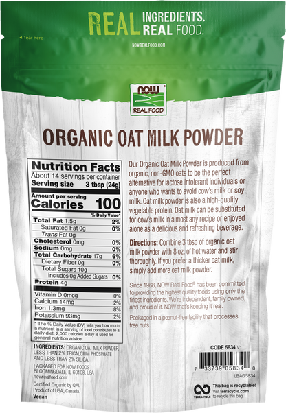 NOW Foods, Organic Oat Milk Powder, Dairy and Soy Free , 12 oz