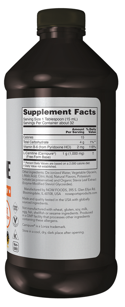 NOW Sports, L-Carnitine Liquid 1,000 mg, Tropical Punch, 16 fl. oz
