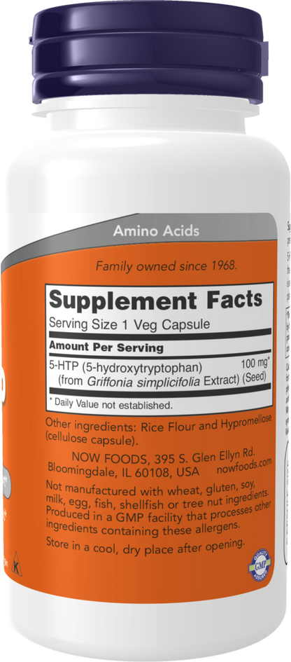 NOW Supplements, 5-HTP (5-hydroxytryptophan) 100 mg, 60 Veg Caps