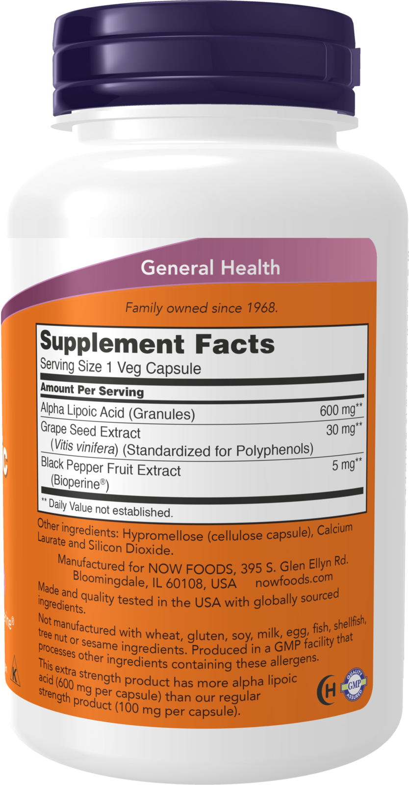 NOW Supplements, Alpha Lipoic Acid 600 mg, Extra Strength, 120 Veg Caps