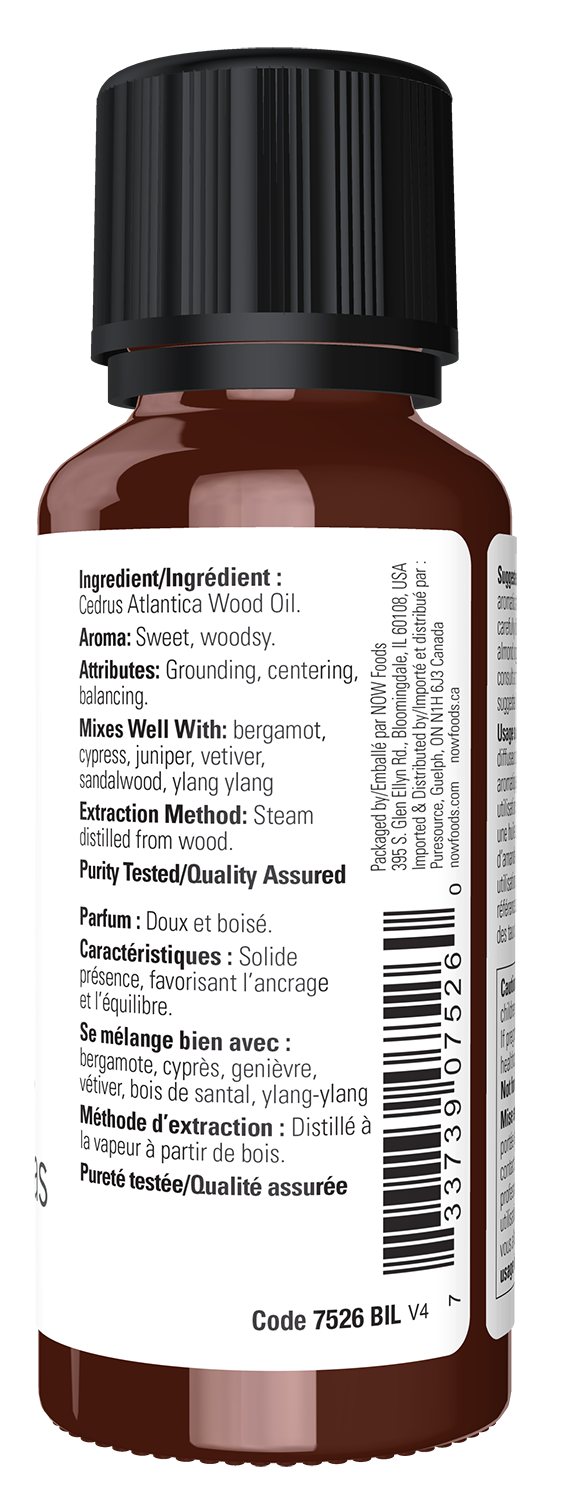 NOW Essential Oils, Atlas Cedar Oil, Undiluted, Steam Distilled, 1 fl. oz