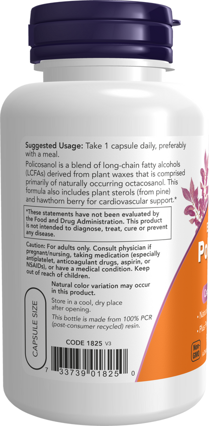 NOW Supplements, Policosanol 40 mg with Pine Plant Sterols, 90 Veg Caps