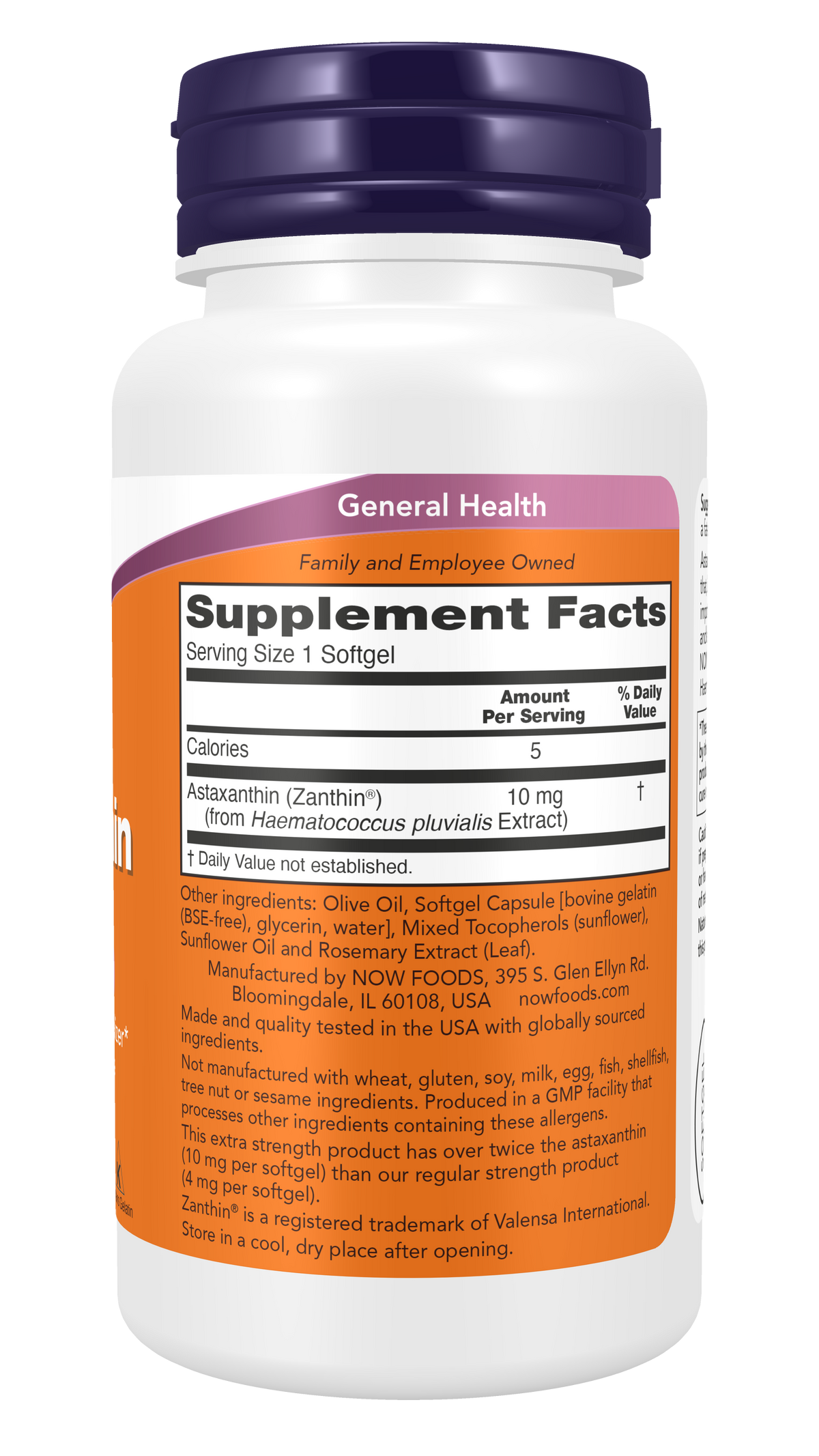 NOW Supplements, Astaxanthin 10mg, Zanthin®, Extra Strength, 60 Softgels