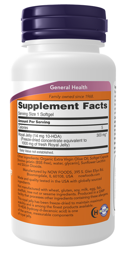 NOW Supplements, Royal Jelly with 10-HDA, 60 Softgels