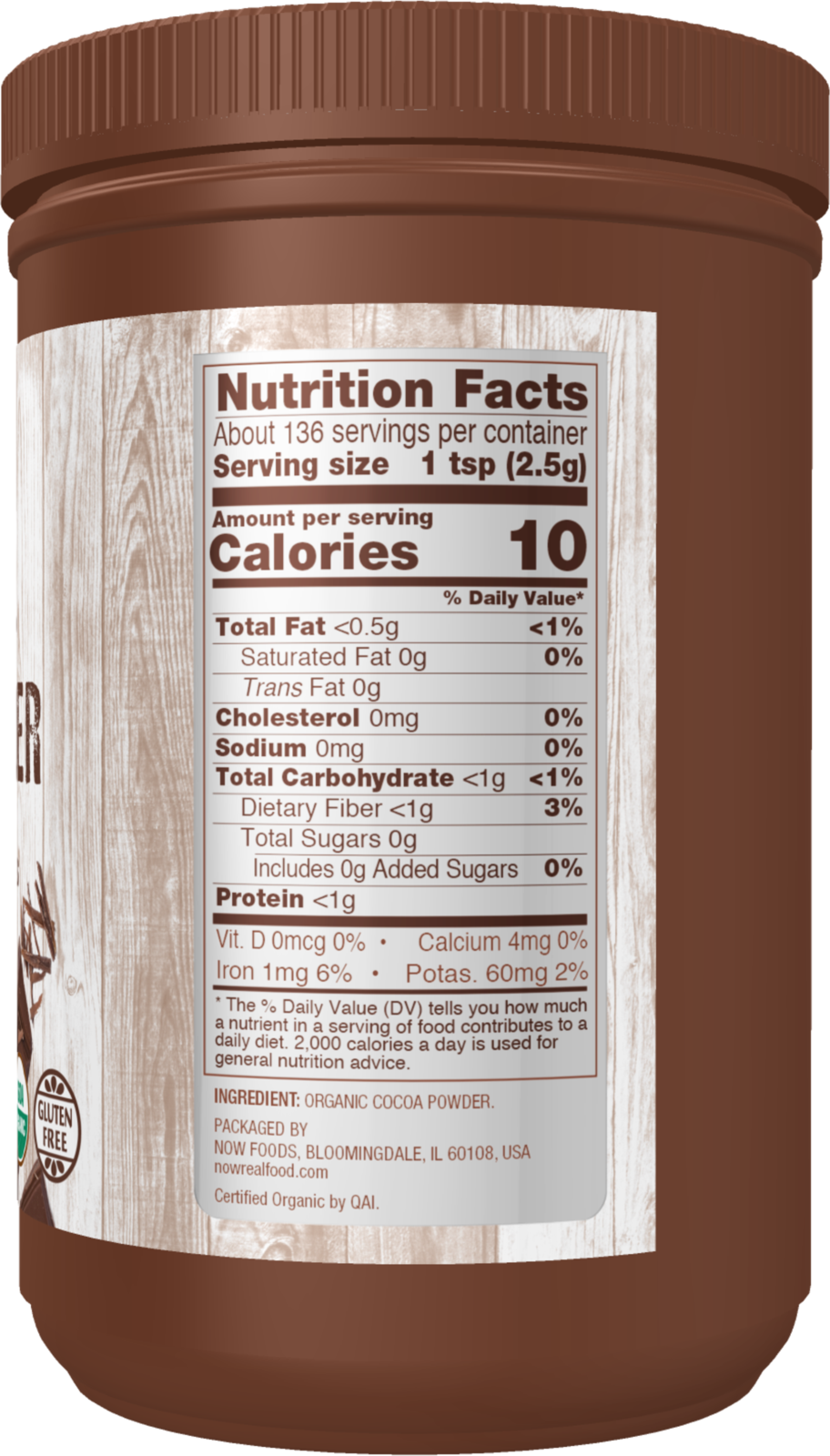 NOW Foods, Certified Organic Cocoa Powder, 12 oz