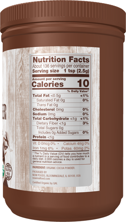 NOW Foods, Certified Organic Cocoa Powder, 12 oz