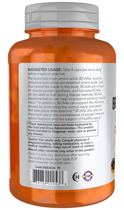 NOW Sports, Branched Chain Amino Acids, Recovery*, 120 Veg Caps