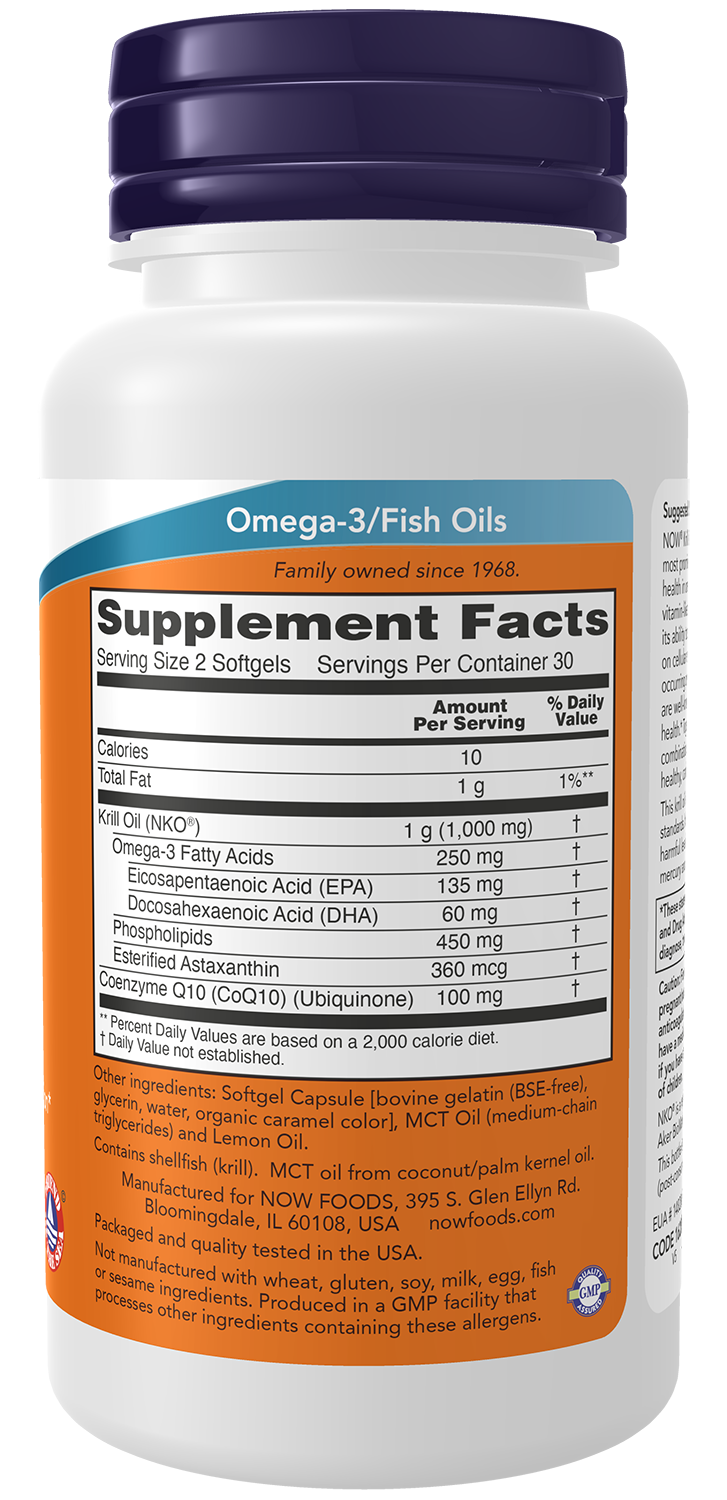 NOW Supplements, Krill & CoQ10, Heart Support*, 60 Softgels