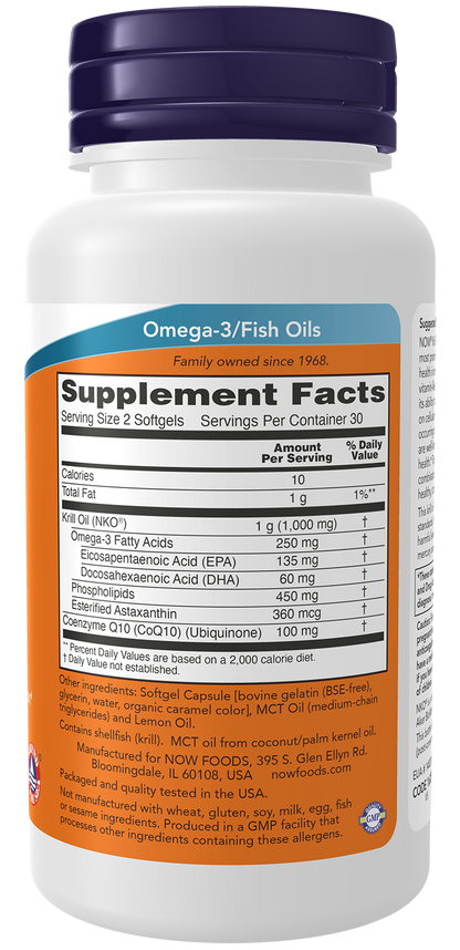 NOW Supplements, Krill & CoQ10, Heart Support*, 60 Softgels