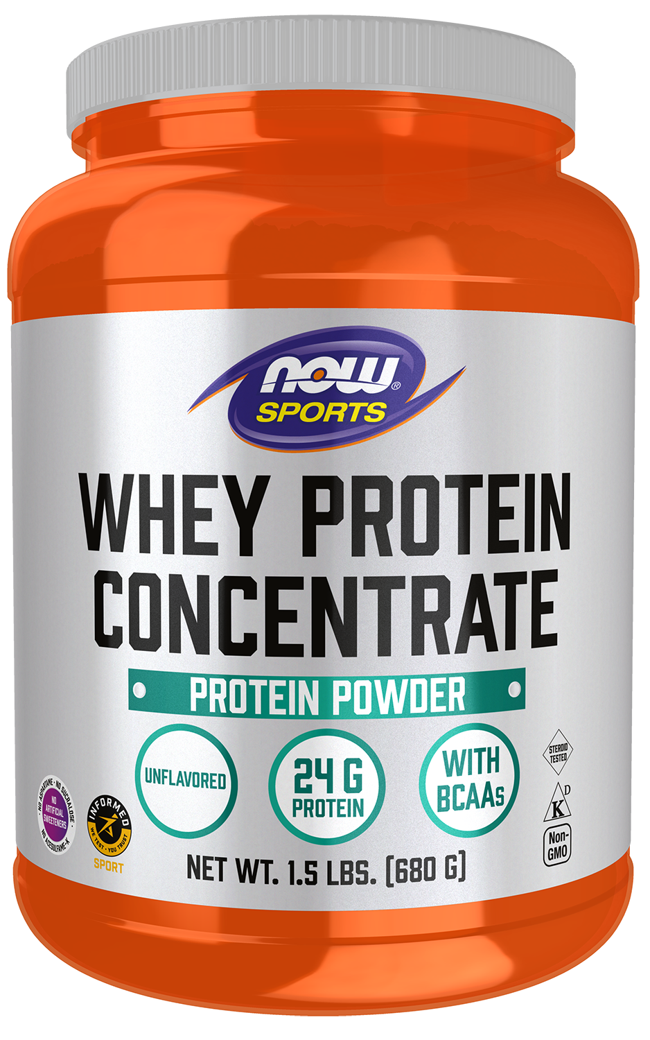 NOW Sports, Whey Protein Concentrate 24 g, Unflavored Powder, 1.5 lbs