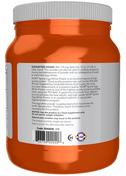 NOW Sports, Egg White Protein, 15g With BCAAs, Unflavored Powder, 1.2 lbs