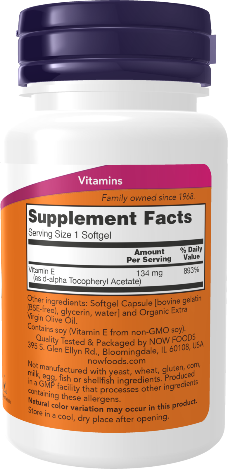 NOW Supplements, Vitamin E-200 IU, D-Alpha Tocopheryl, 100 Softgels