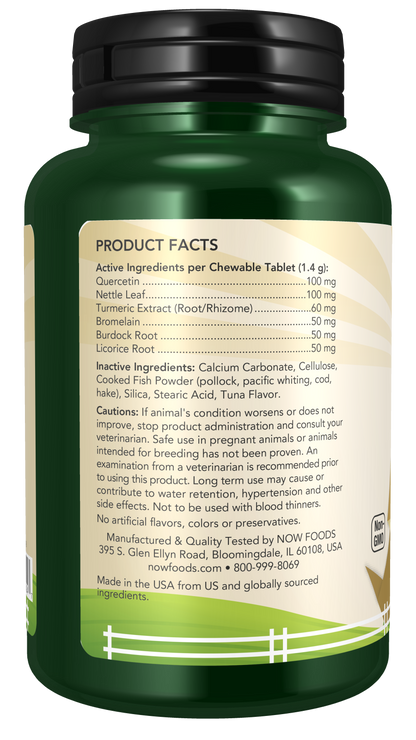 NOW Pet Health, Pet Allergy Supplement, Cats & Dogs, 75 Chewable Tablets