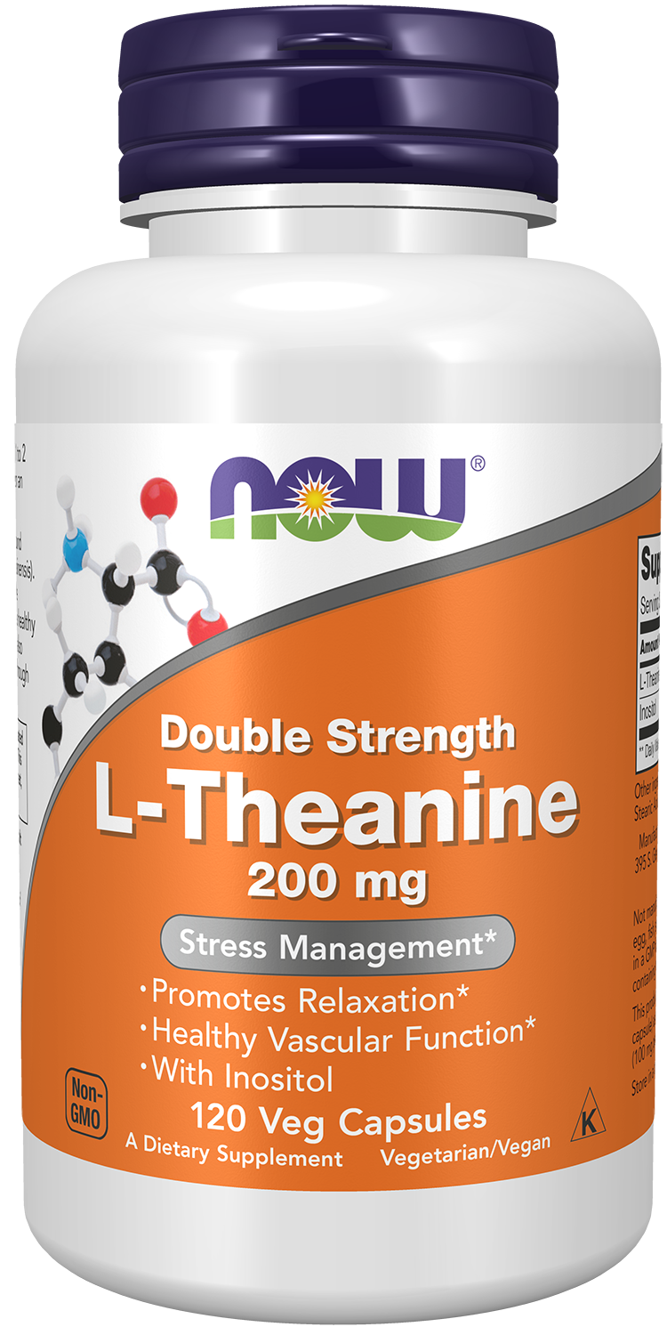 NOW Supplements, L-Theanine 200 mg with Inositol, 120 Veg Caps