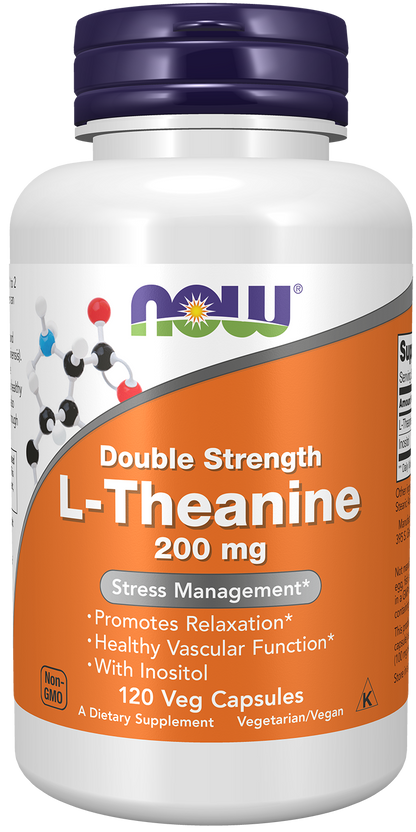 NOW Supplements, L-Theanine 200 mg with Inositol, 120 Veg Caps
