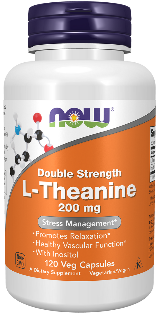 NOW Supplements, L-Theanine 200 mg with Inositol, 120 Veg Caps