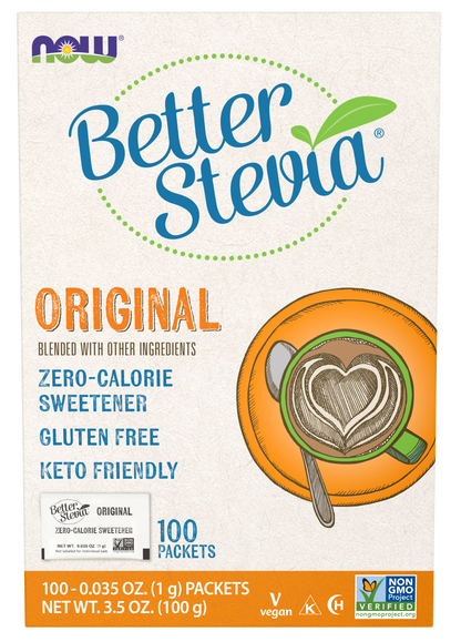 NOW BetterStevia®  Granulated Zero-Calorie Sweetener, 100 Packets
