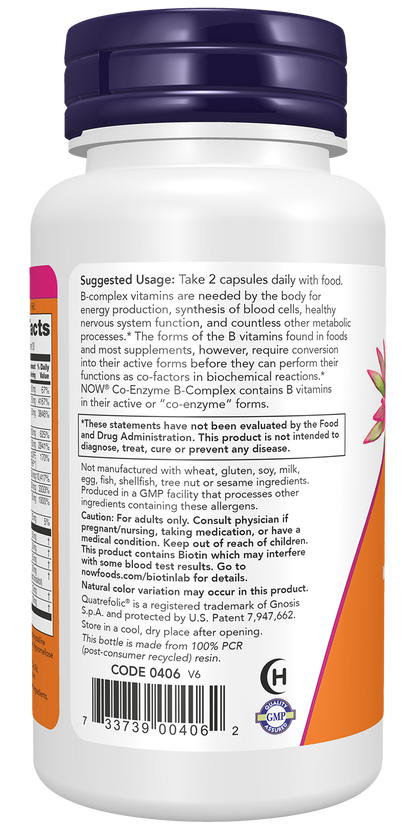 NOW Supplements, Co-Enzyme B Complex with ALA and CoQ10, 60 Veg Caps