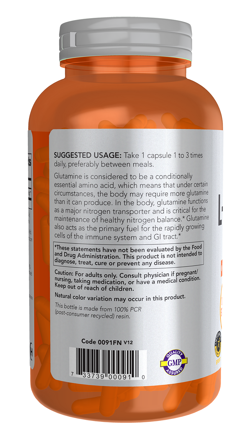 NOW Sports, L-Glutamine 1,000 mg, Double Strength, Amino Acid, 240 Veg Caps