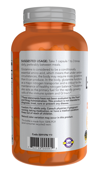 NOW Sports, L-Glutamine 1,000 mg, Double Strength, Amino Acid, 240 Veg Caps