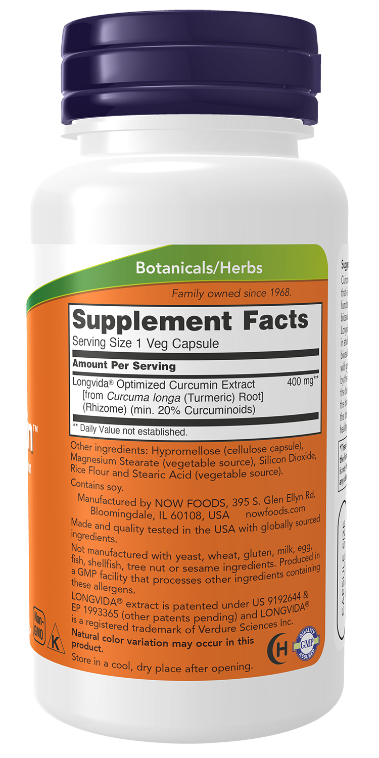 NOW Supplements, CurcuBrain™ 400 mg with Longvida® Curcumin, 50 Veg Caps